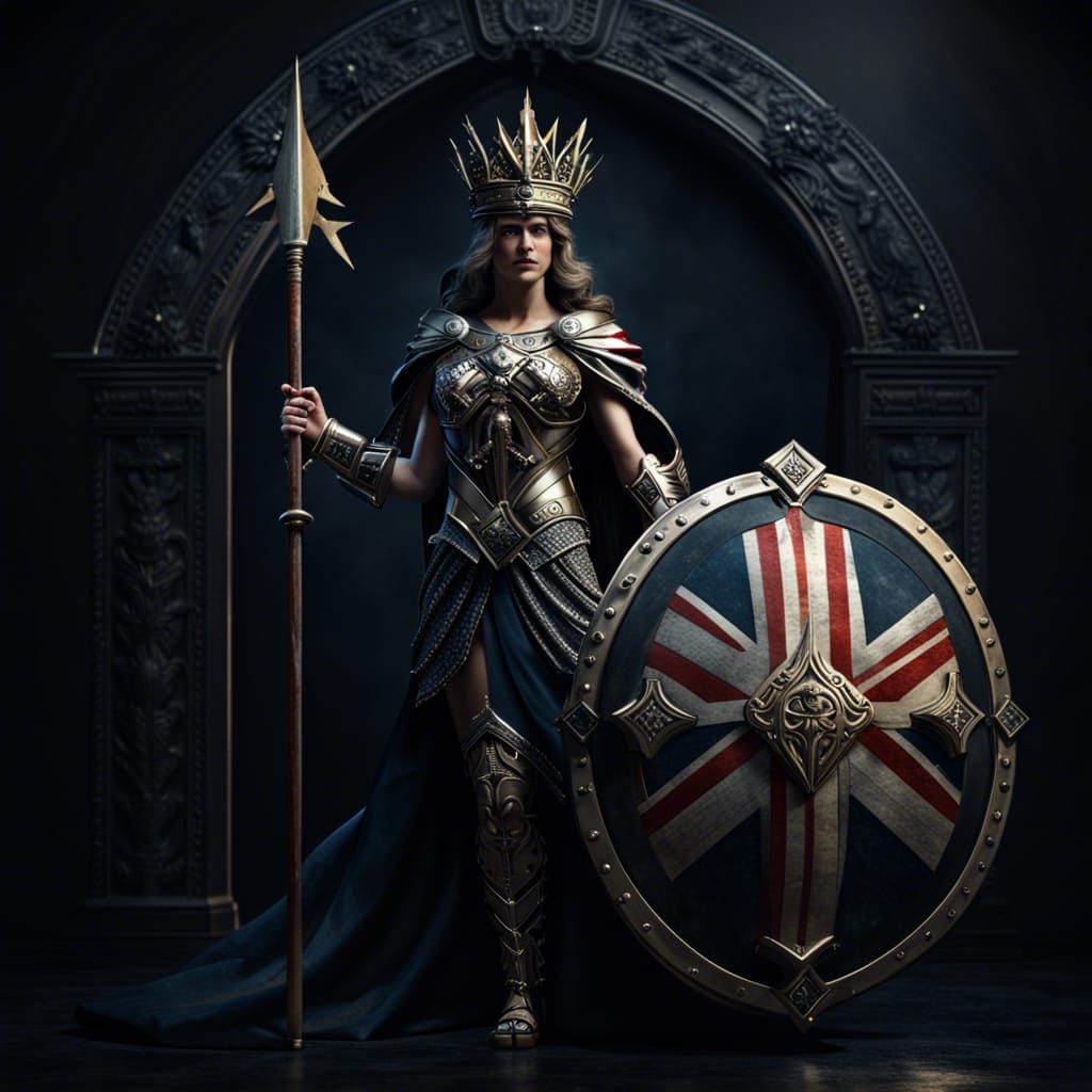 Britannia with Trident and Shield: 3D Render