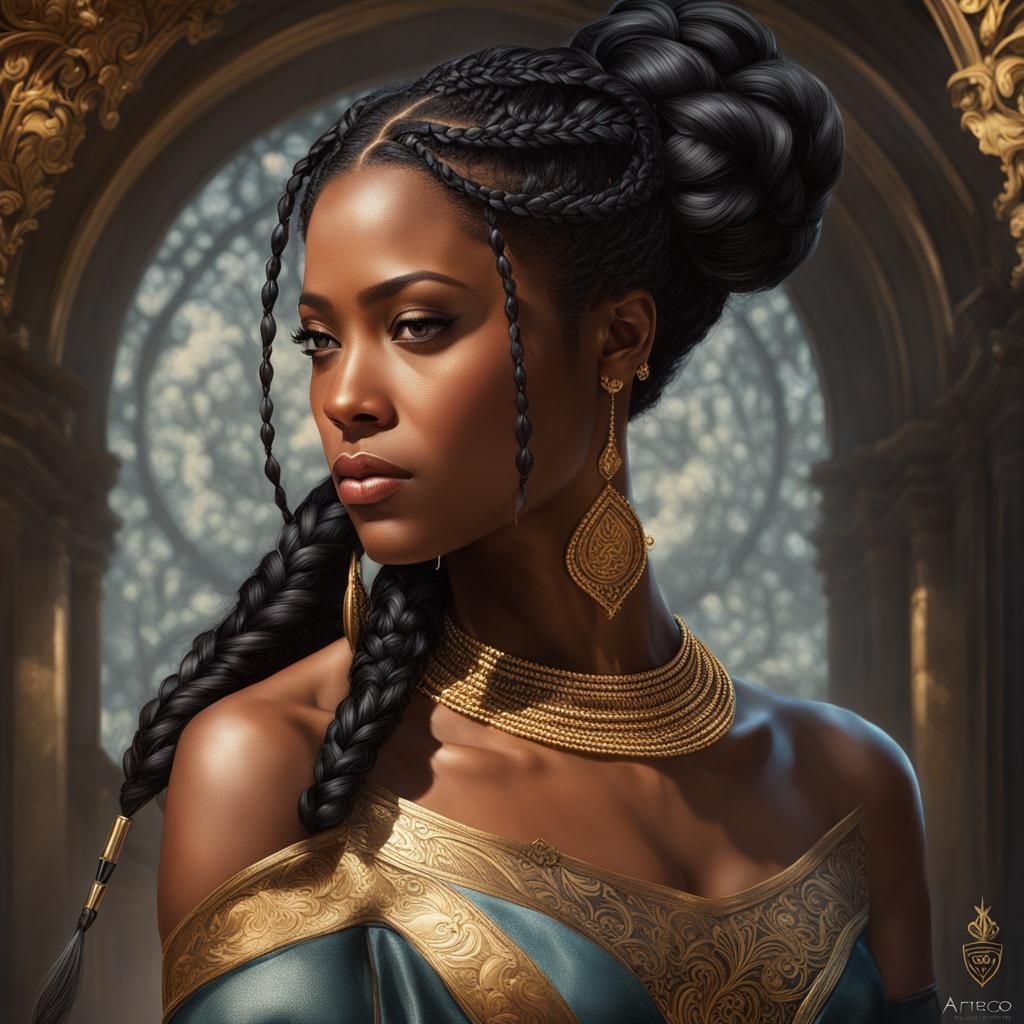 African Princess Portrait in Hyperdetailed Digital Art