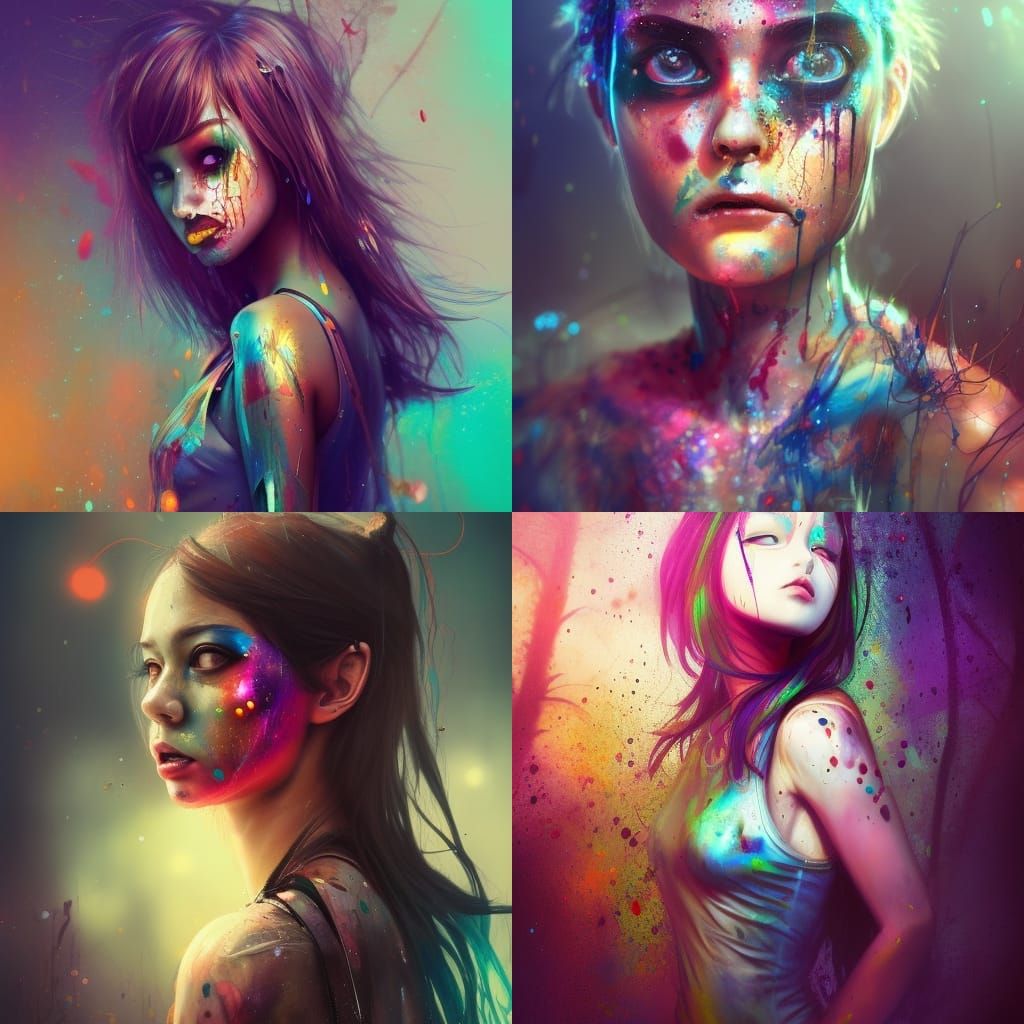 Rainbow Skirt Girl in Cyberpunk Fantasy Style