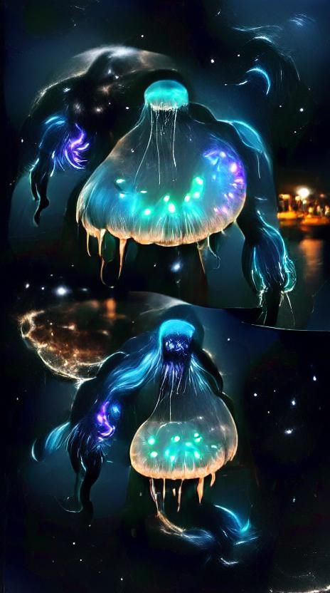 Bioluminescent Void Jellyfish with Galaxy Interior