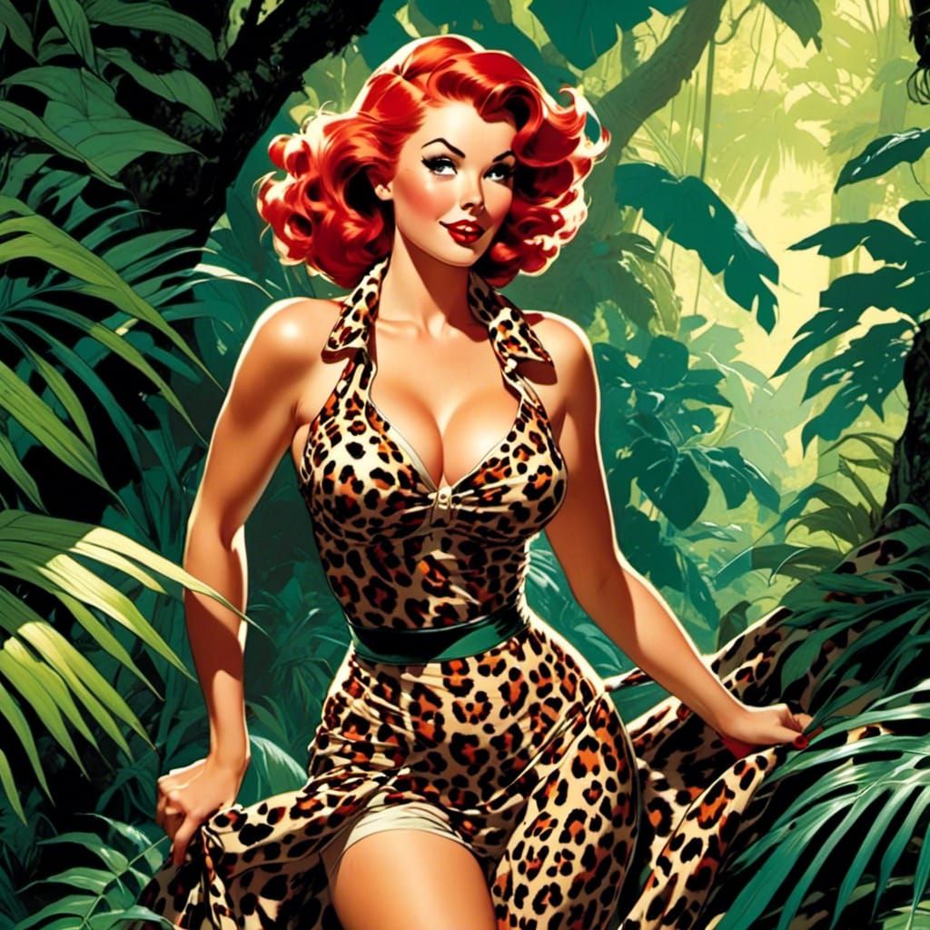 Lush Jungle: Redhead in Leopard Print, Comic Art