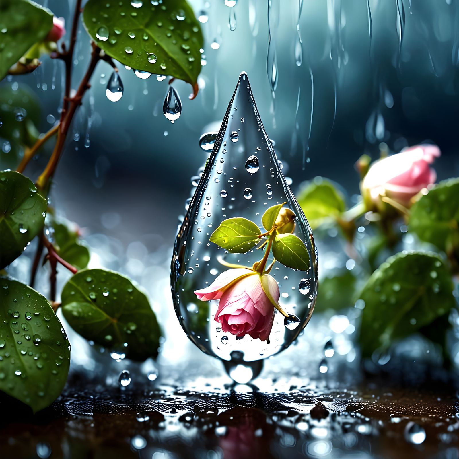 Raindrop with Flowers in Cameo Glass Style