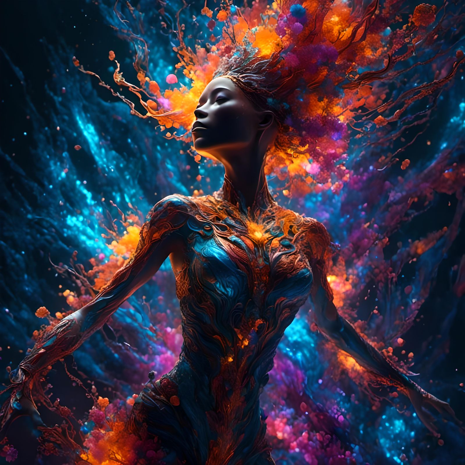 Bioluminescent River Goddess Dancing in Hyperreal 4K