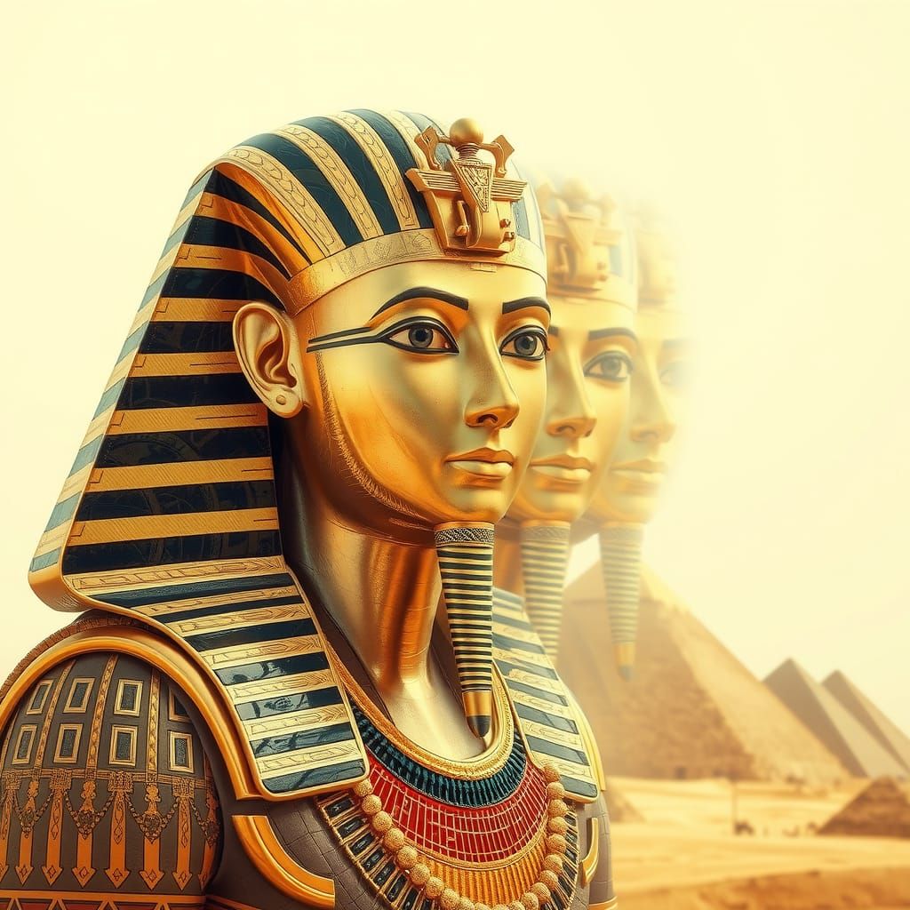 Egyptian Pharaoh and Pyramids in Double Exposure