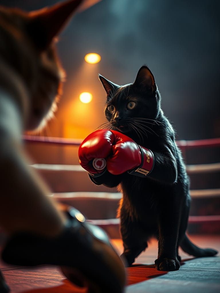 Sleek Black Cat Boxer in Smoky Underground Ring