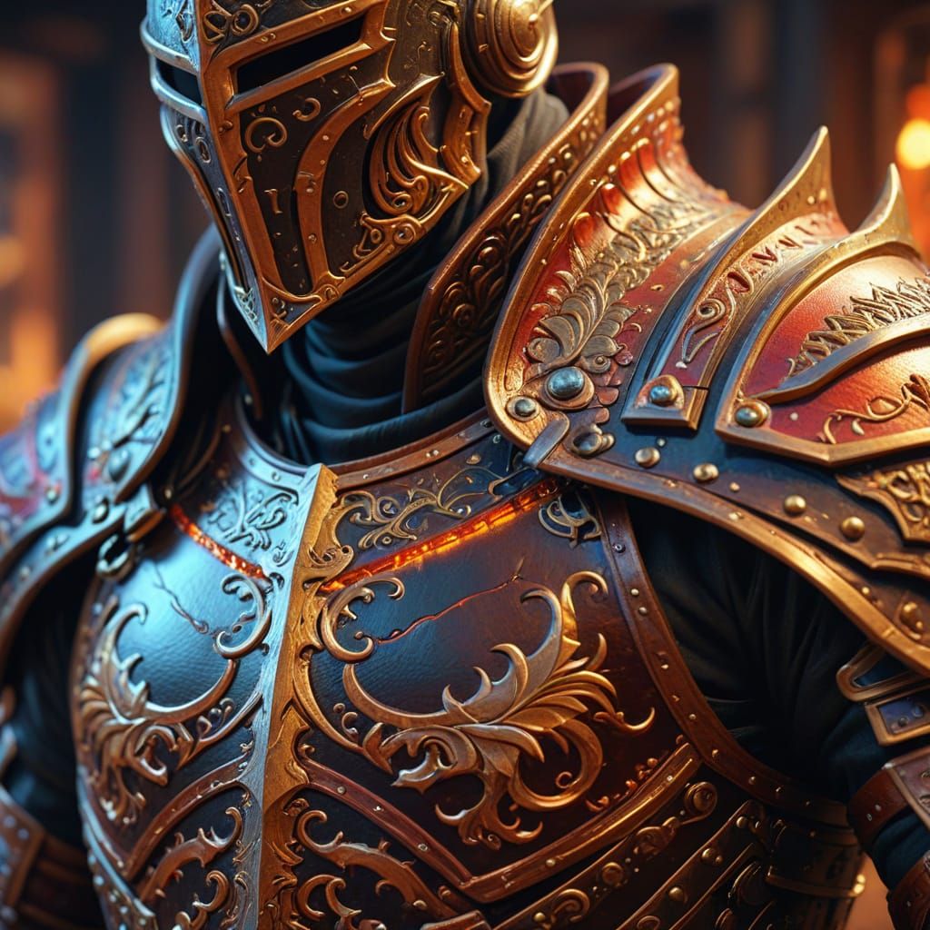 Leatherworker Crafts Intricate Armor in Oil Painting Style