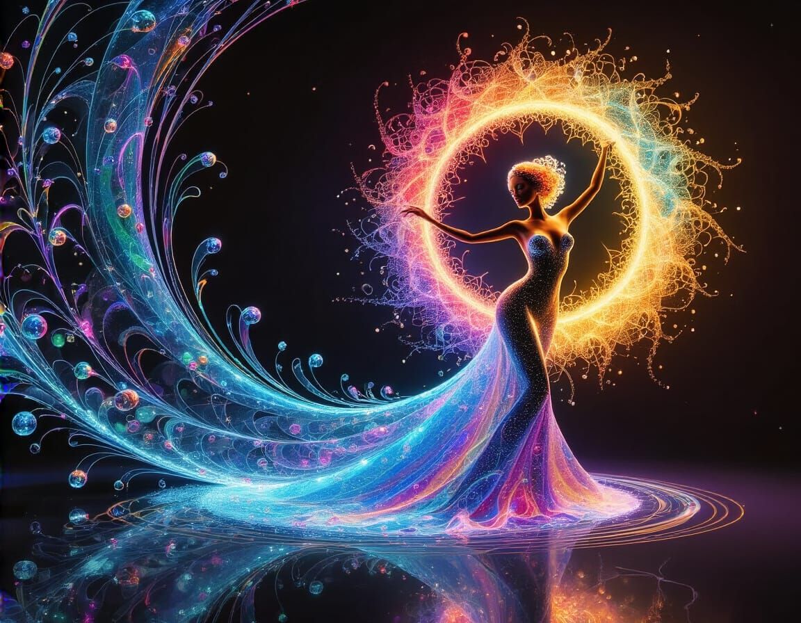 glowing curly polychrome whirlingtons 3D infinite curved spa...