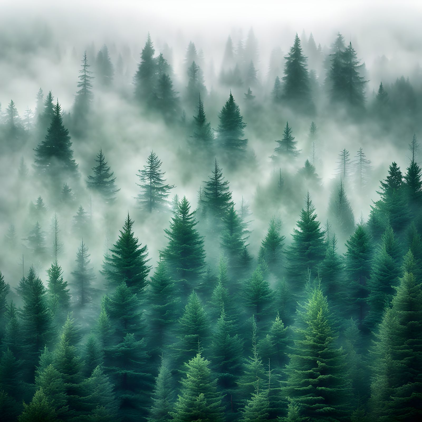 Majestic Fir Forest in Fog, Pacific Northwest