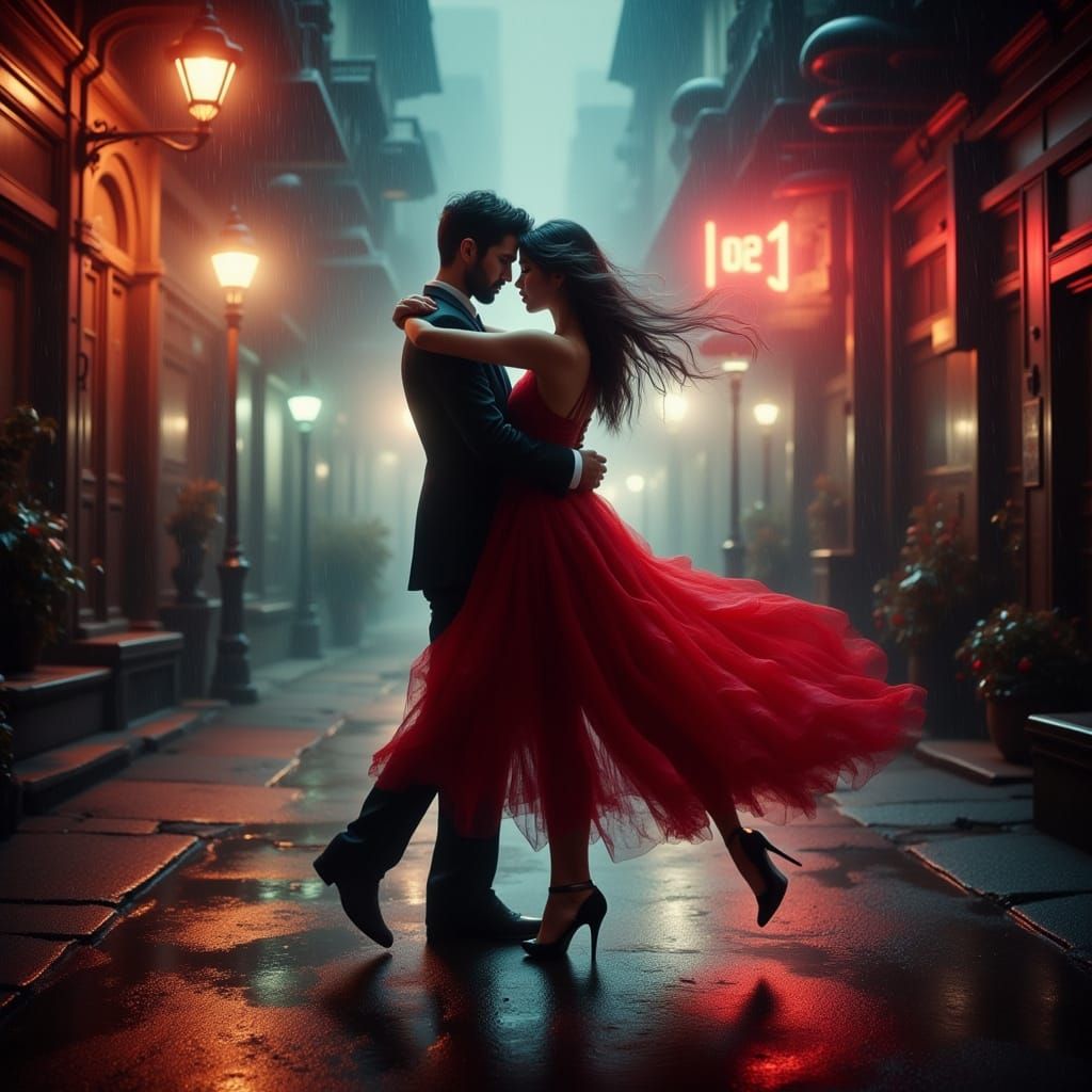 Cyberpunk Tango Dancer in a Neon Alleyway
