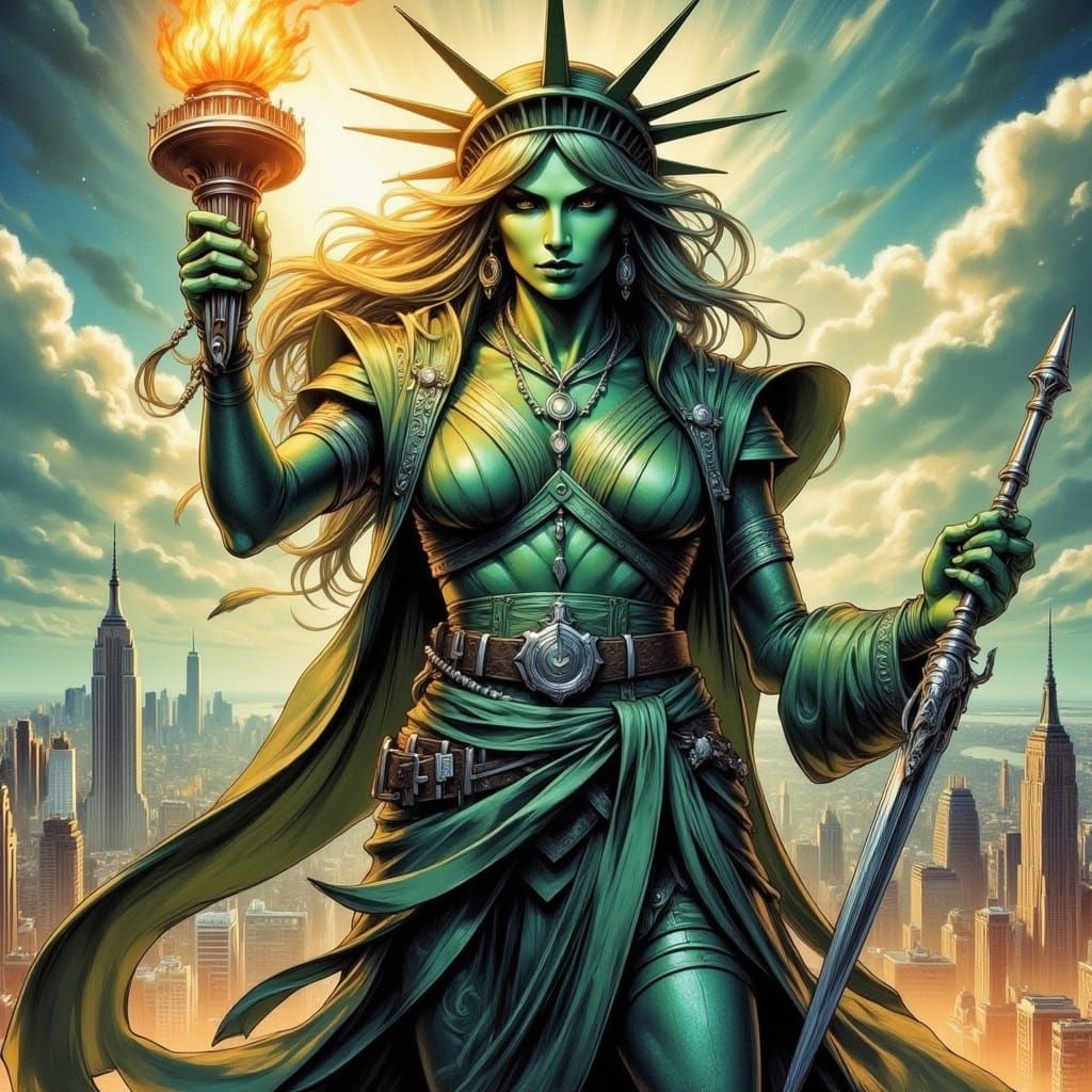 Statue of Liberty as Marvel Superhero in John Romita Jr. Sty...