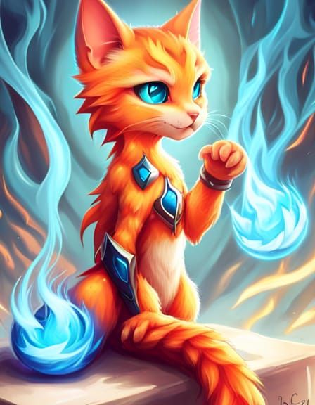 Cybernetic Fire Cat-Dragon Wizard Kitten Digital Art