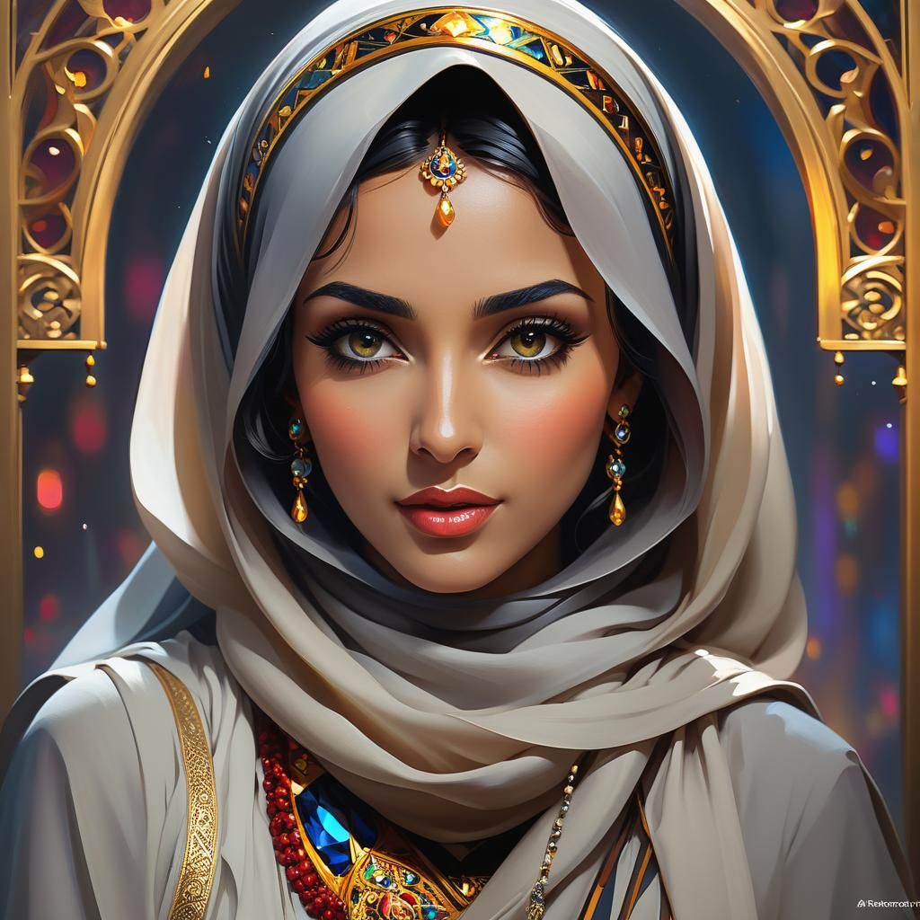 Beautiful Hijabi Portrait in Splash Art Style