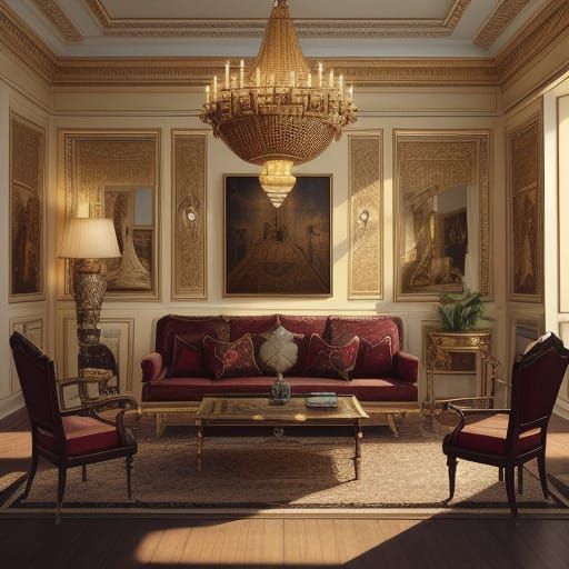 Egyptian Furniture in Ornate Chamber