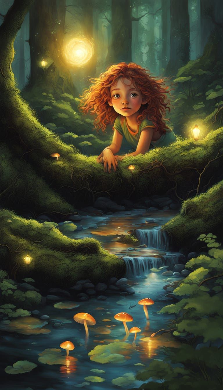 Hyperrealistic Young Naiad Stepping into a Moonlit Forest St...