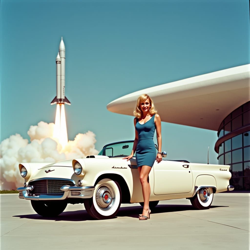 1950s Glamour: Woman and Convertible Car
