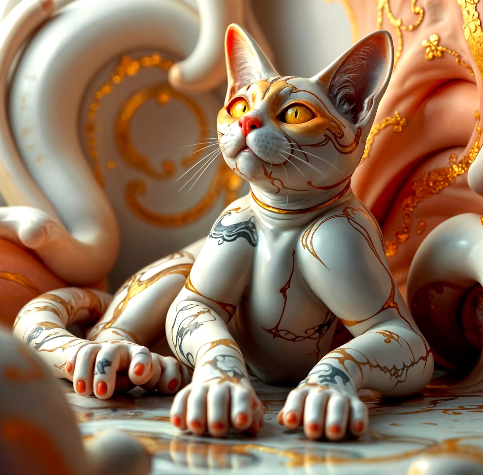 Weird Cat as Michelangelo Sculpture in Matte Painting