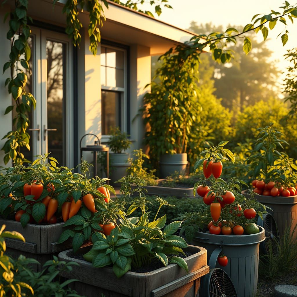 Serenely Beautiful Eco-Friendly Garden Oasis in Golden Hour