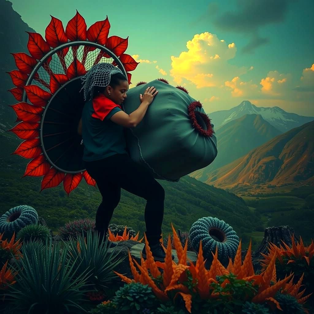 Abstract Swirling Red Forms in Vortex Motion