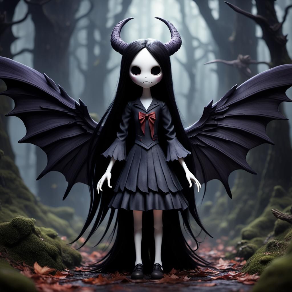 Demonic Porcelain Doll with Demon Wings