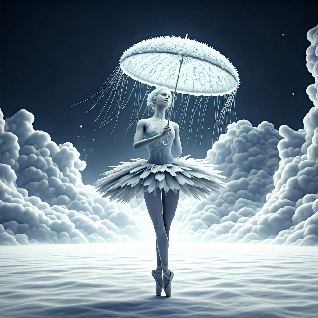 Coral Ballerina Dancing in Snowy Universe, Photorealistic St...