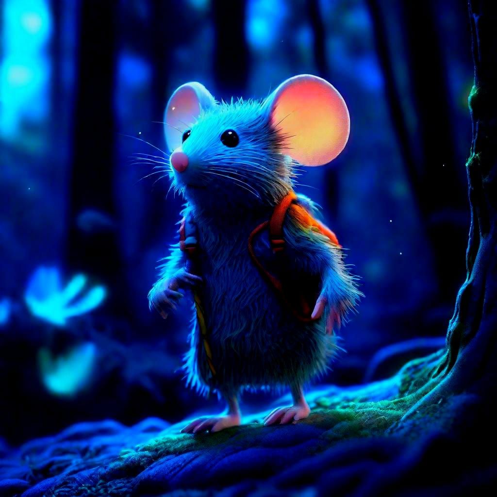 Cartoon Mouse Journey Through Dark Forest
