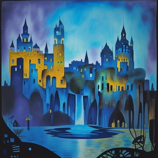 Monochromatic Castle Double Exposure in Dreamlike Style