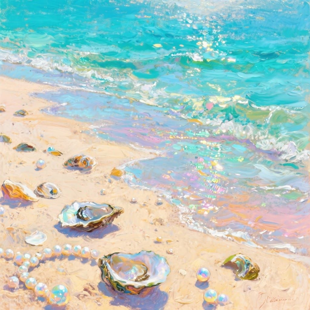 Sunlit Oysters and Pearls on Turquoise Beach