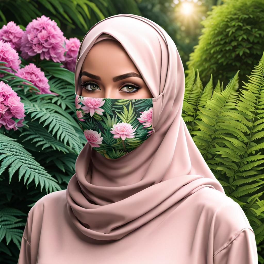 Smiling Woman with Hijab in Botanic Garden