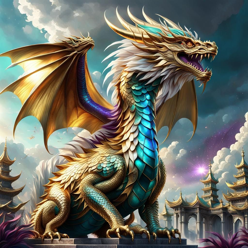 Iridescent Dragon Shimmers in Sunbeams