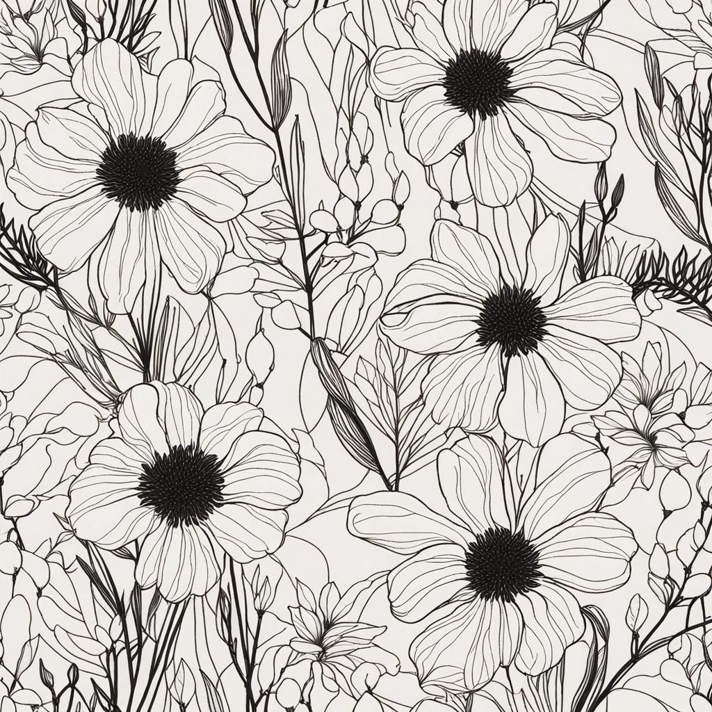 Abstract Botanical Art with Black Outlines