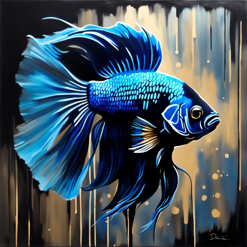 Vibrant Blue Fish Painting in Bold Grunge Style