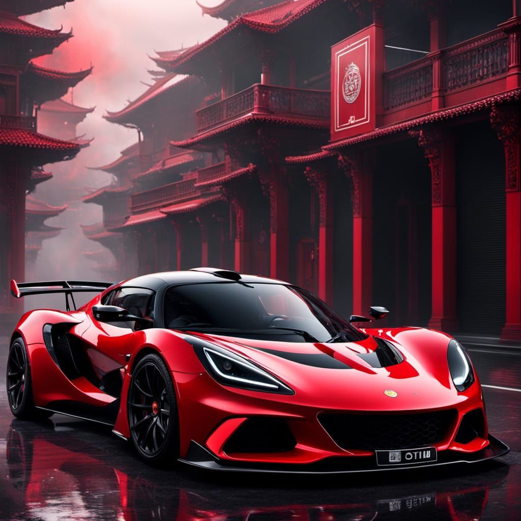 Red and Black Lotus Evija: Cinematic Digital Art