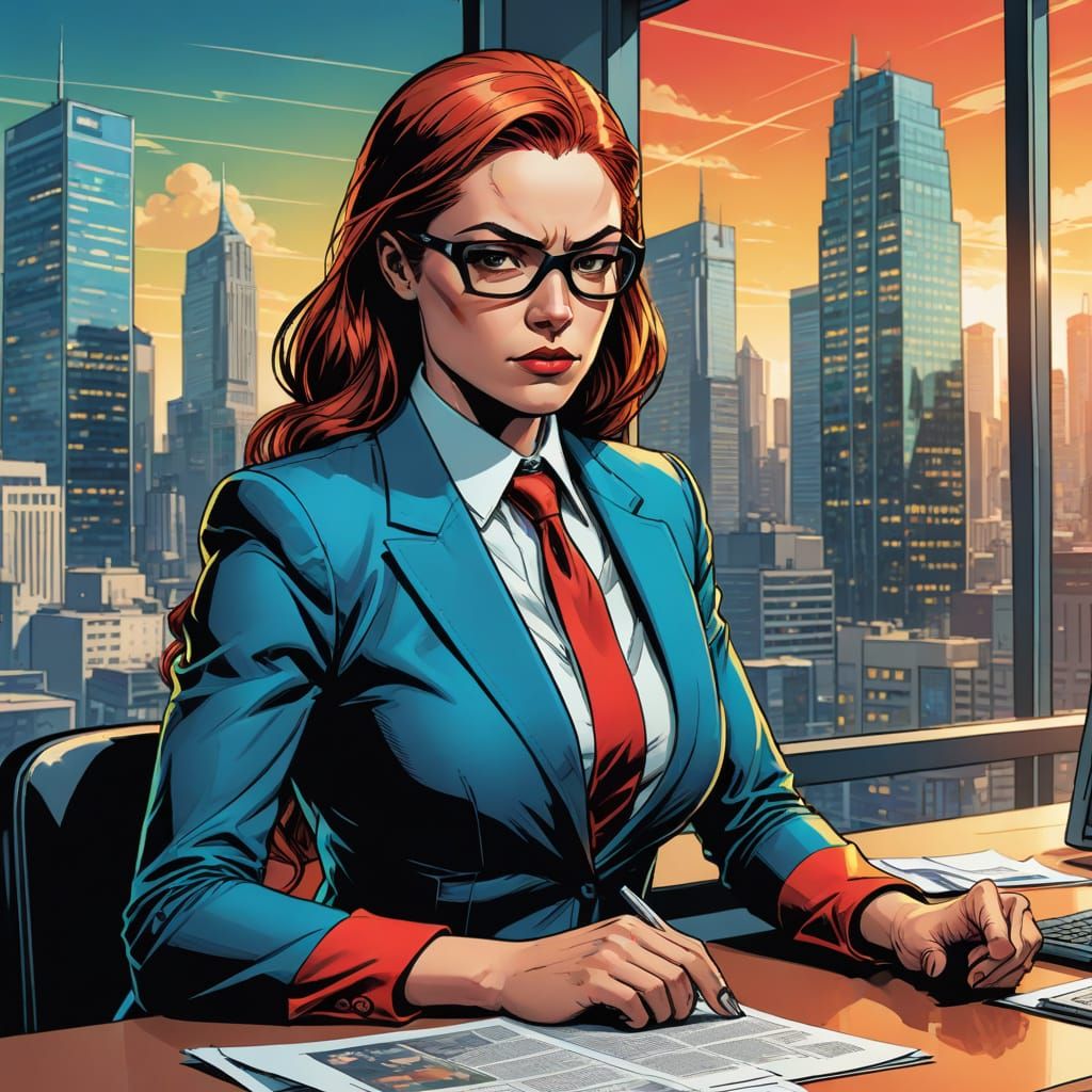 Superhero and Secretary in Comic Book Style