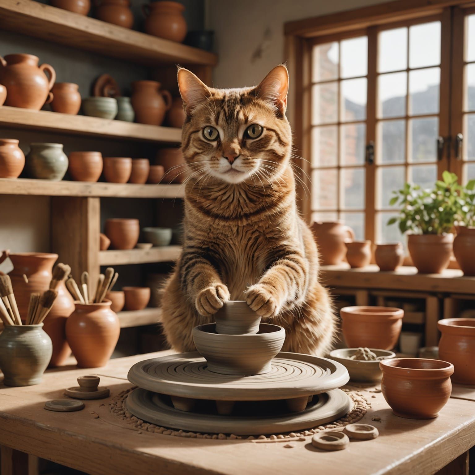 Cat Potter at the Wheel in Studio