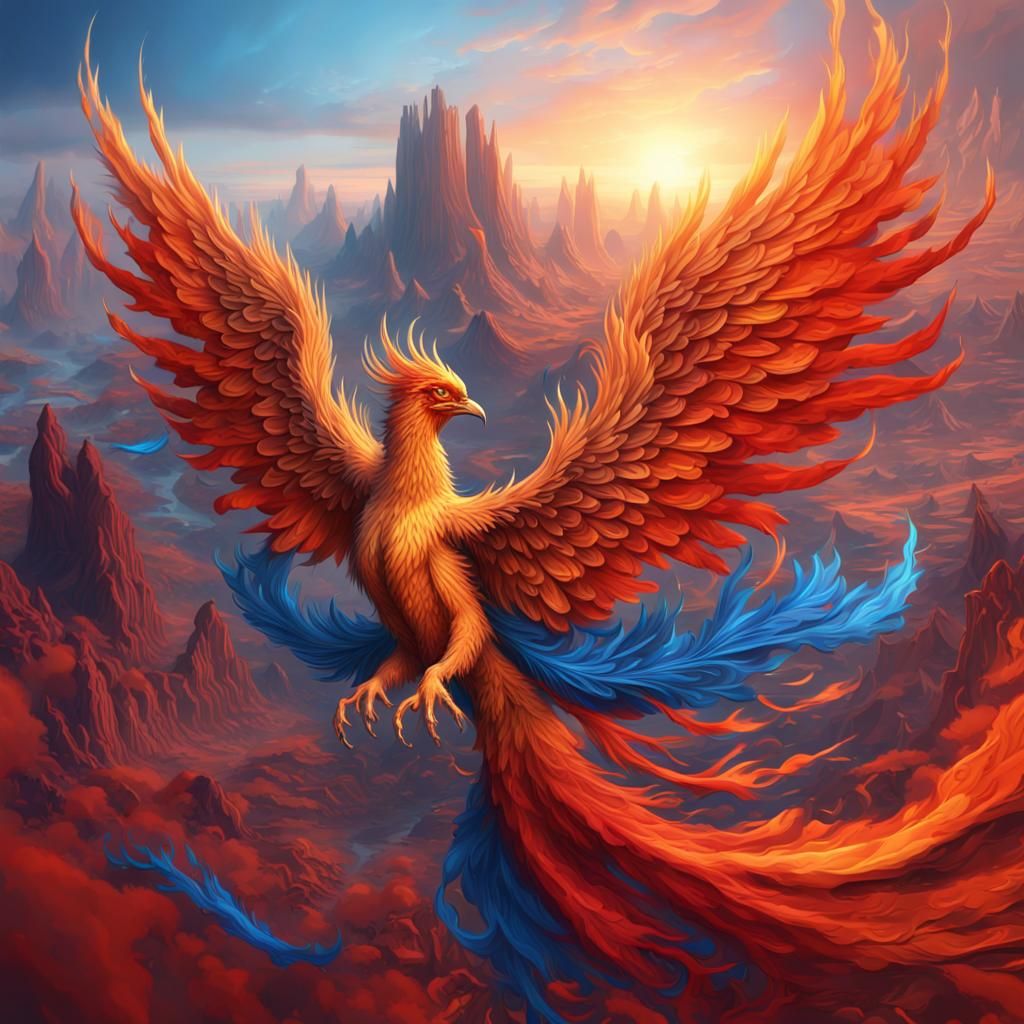 Fantasy Phoenix Tattoo Landscape in Detailed Digital Art