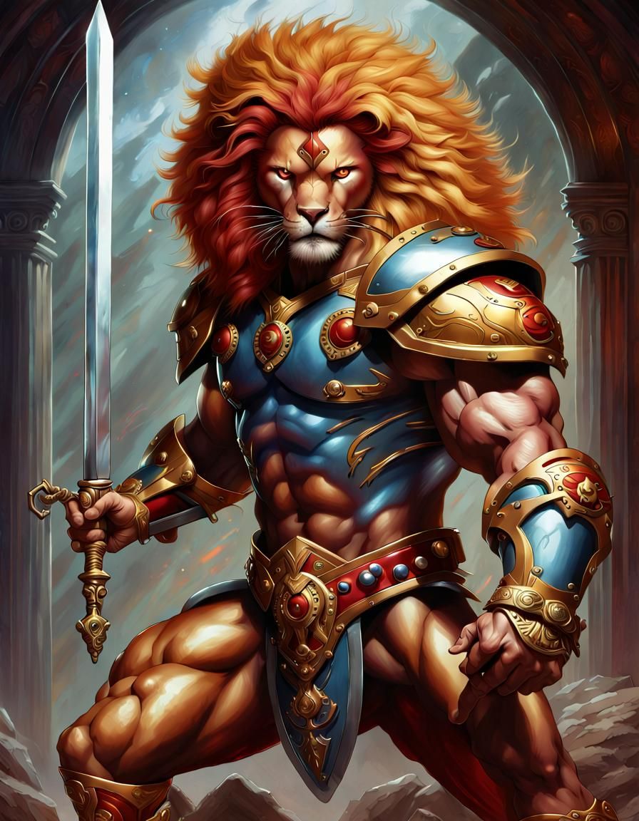 Lion-O wielding the legendary Sword of Omens and Claw Shield