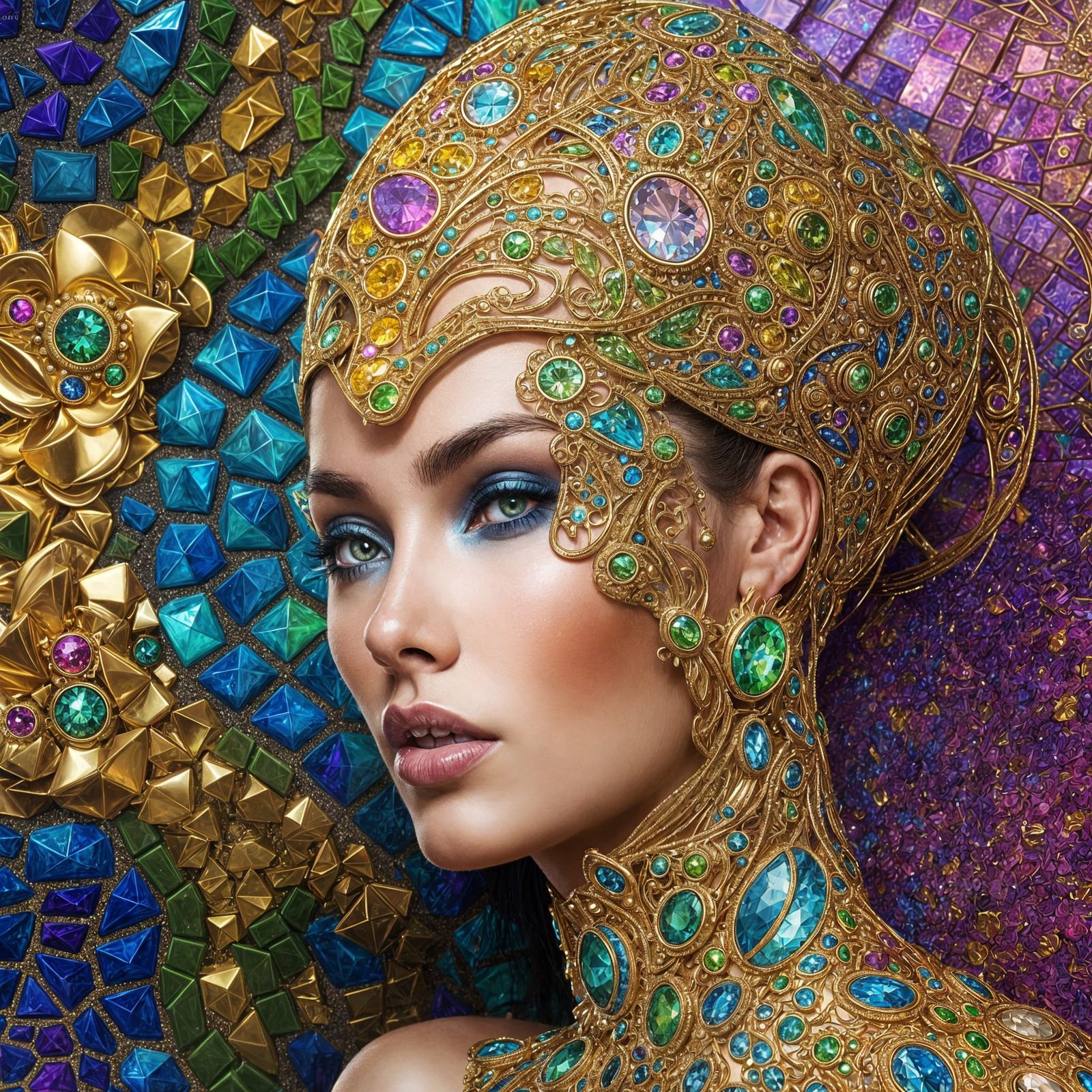 Futuristic Supermodel with Gold Trim in Klimt Style
