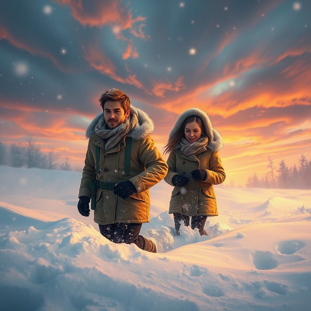 Couple Battles Ferocious Snowstorm in Hyperrealistic Winter...