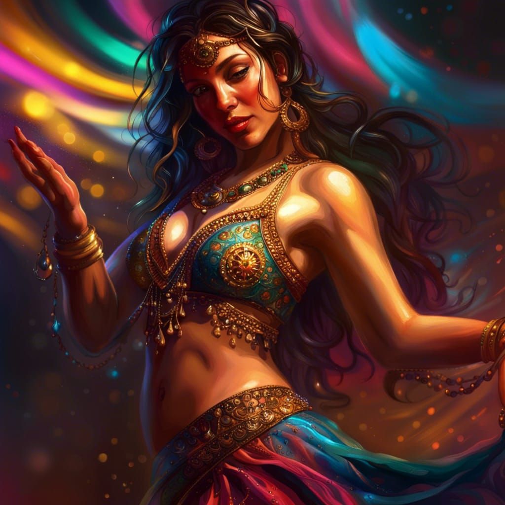Hyperrealistic Belly Dancer in Splash Art Style