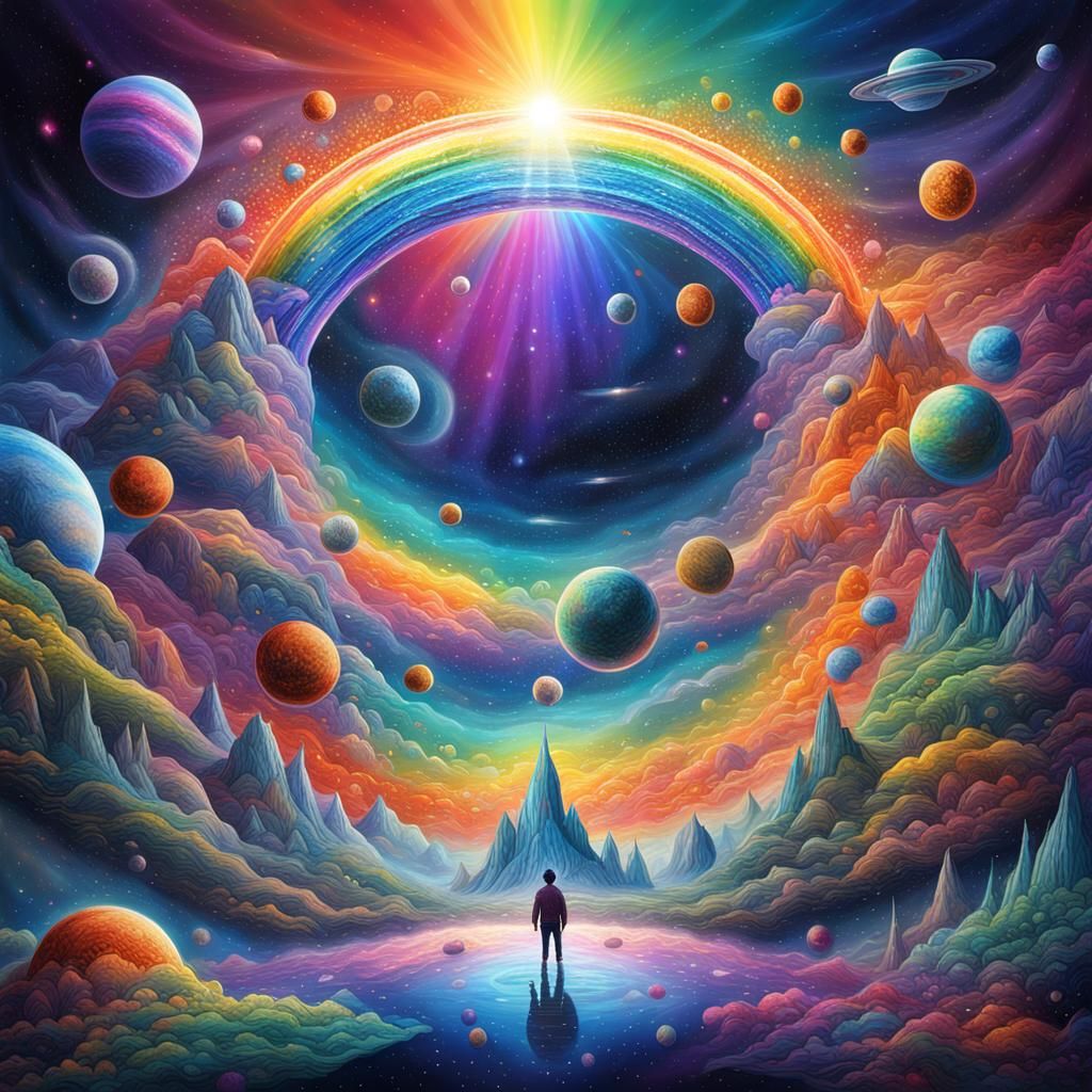 Holographic Rainbow Universe in Visionary Art Style