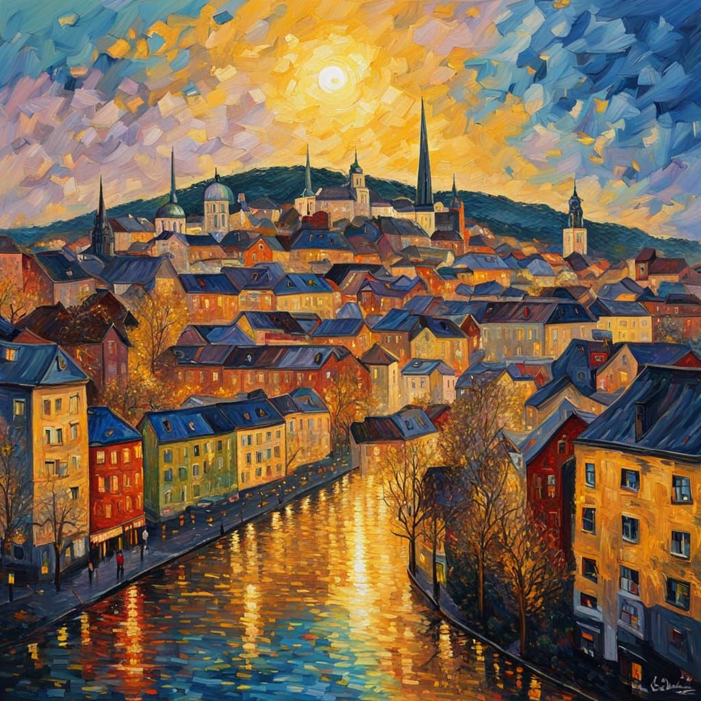 Linz, Austria: Neo-Impressionist Expressionist Oil Painting