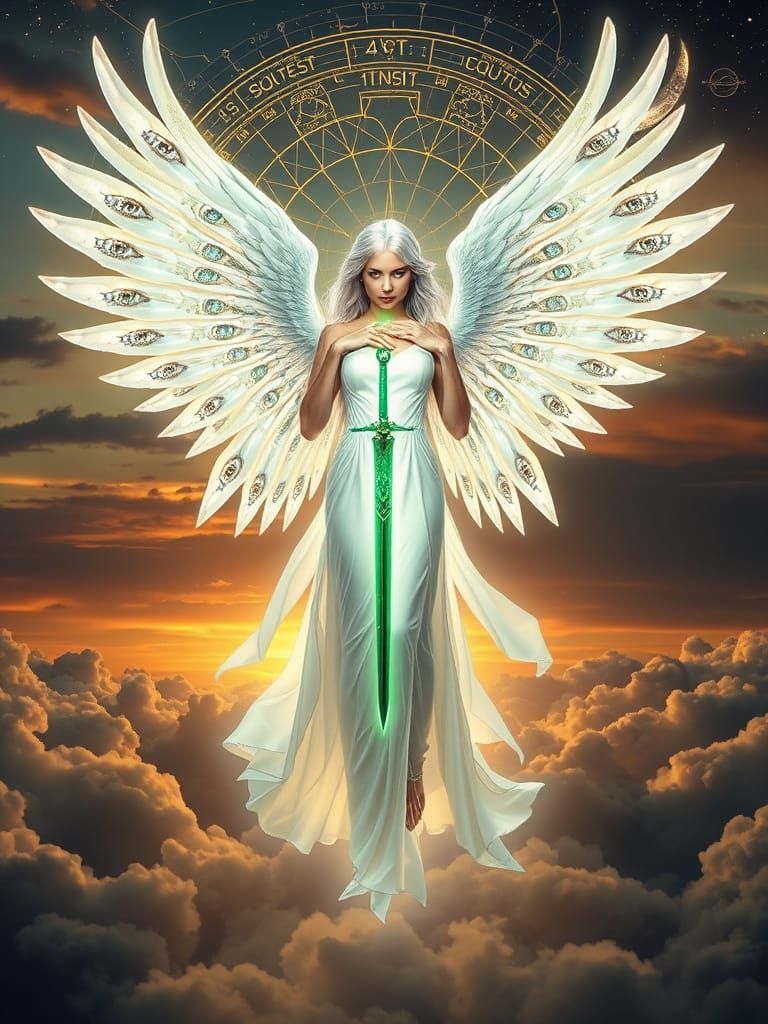 Silver Haired Angel with Emerald Sword