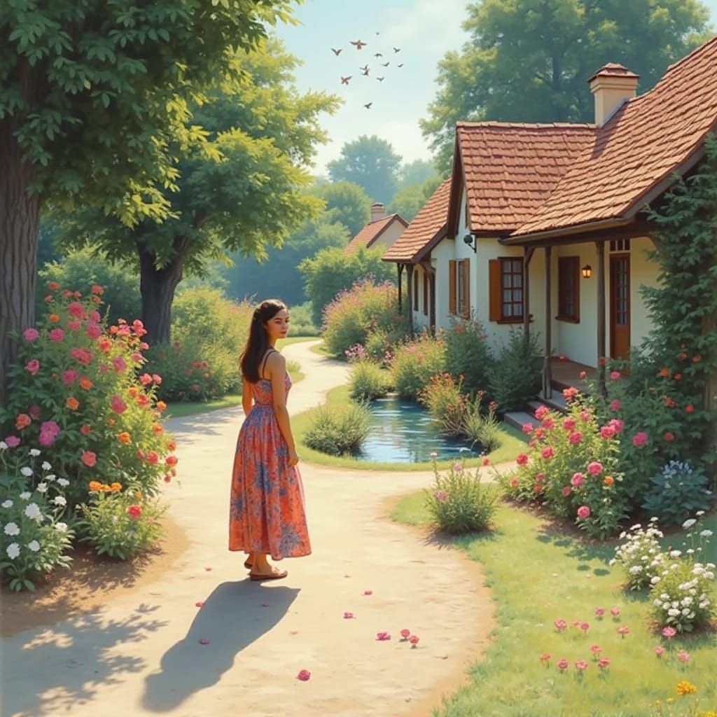 Woman in Garden, Impressionistic Style