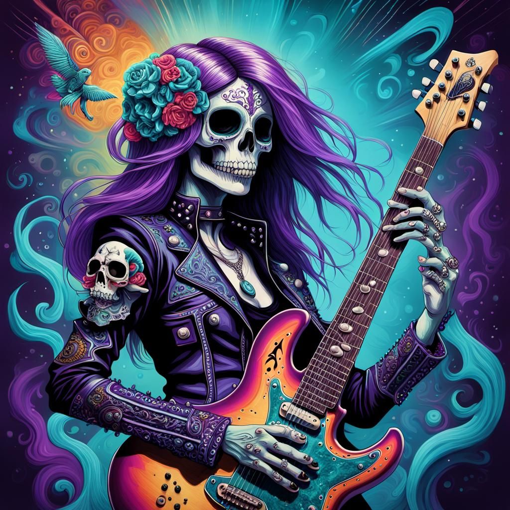 creepy female glamrock guitarplayer