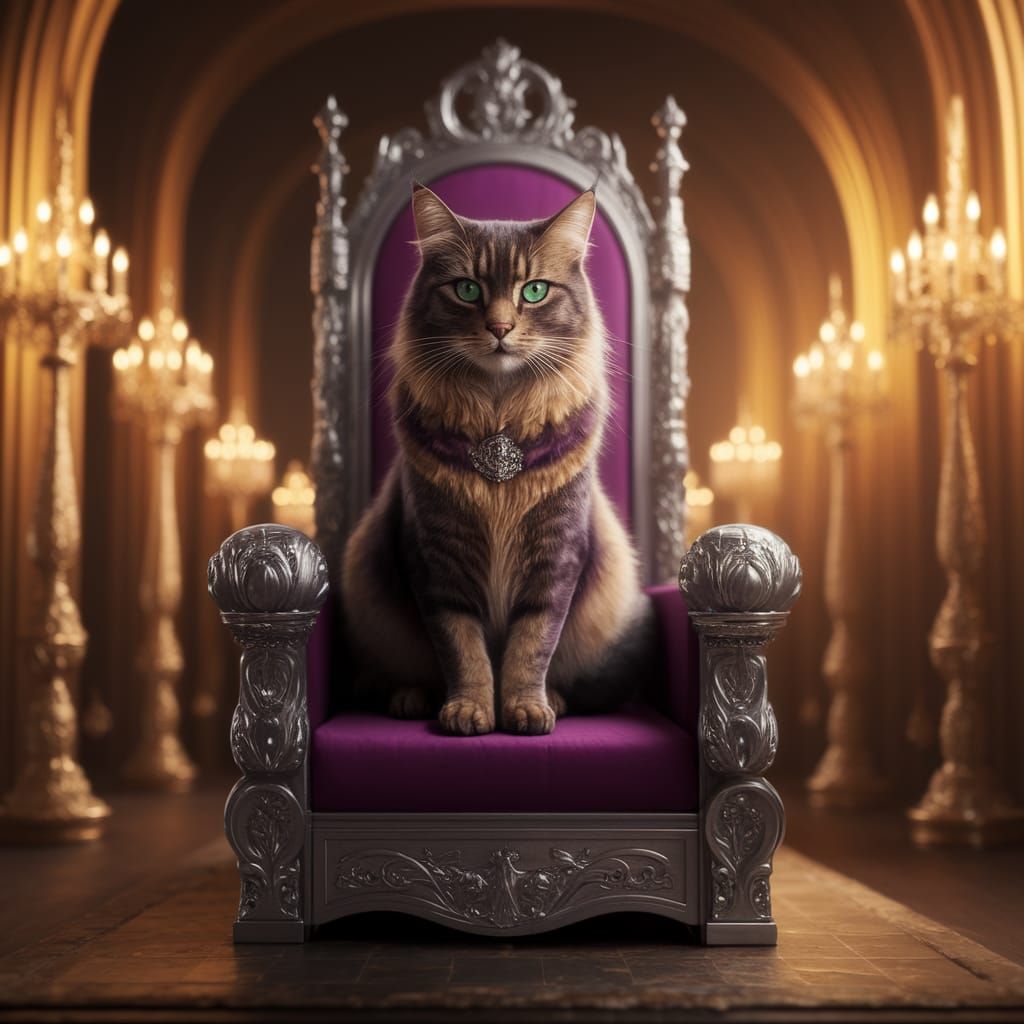 Majestic King Cat Reigns in Luxurious Throne Room