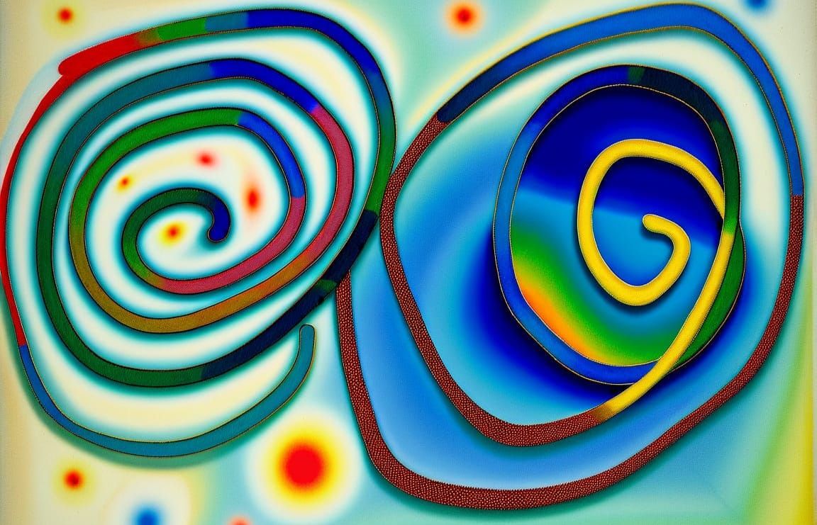 Miro. Kandinsky. Minimal Abstract Geometric Translucent 3D Fluorescent Marc Chagall maelstrom of flowing undulating poin...