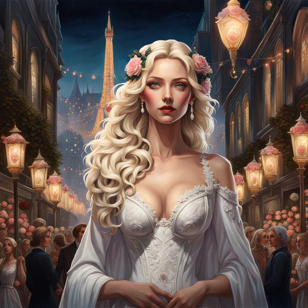 Beautiful French Bride in Gothic Art Nouveau Style