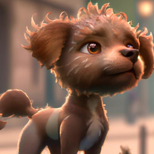 Curly-Haired Dog in Detailed Matte Painting Style