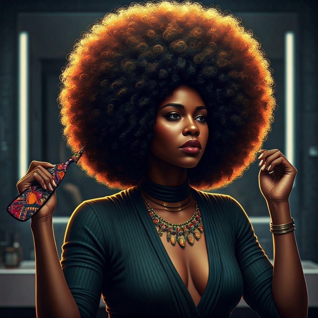 Afro Hair Pick in Motion: Abstract Expressionist Portrait