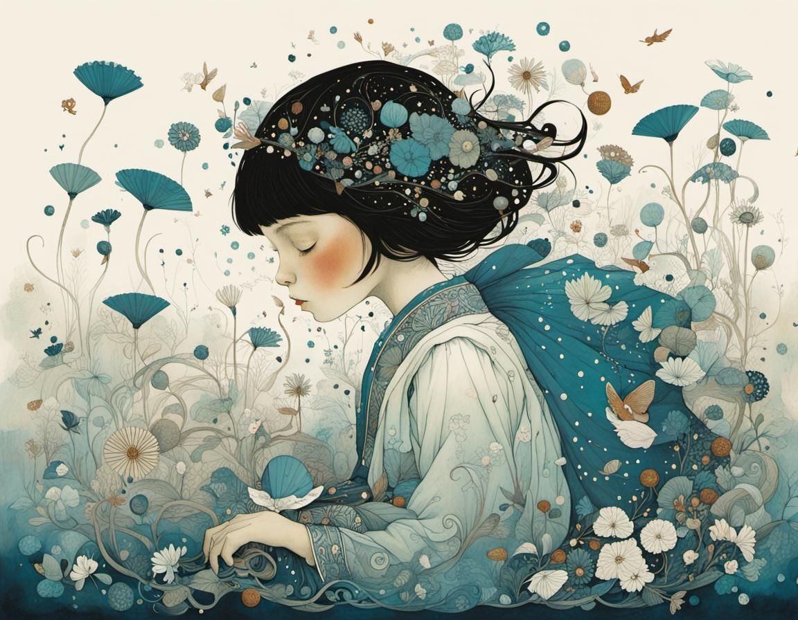 Whimsical Steampunk Girl Soars on a Cloud